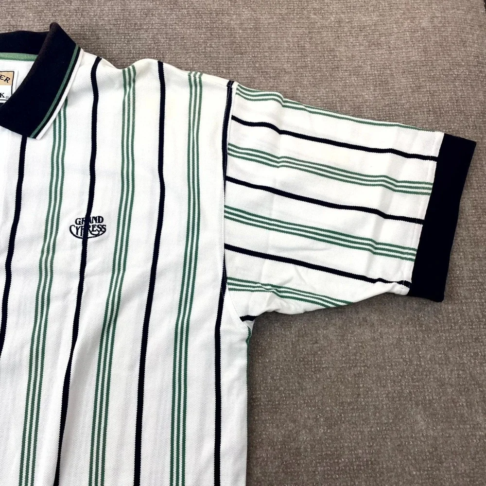 Cutter & Buck Grand Cypress Polo Shirt Mens XL White‎ Striped Cotton Performance